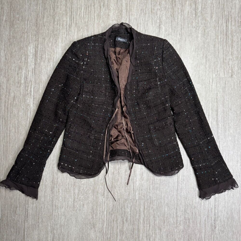 Vintage Sinequanone Paris France Blazer Jacket Flare Sleeves Ruffle Ribbon M/L